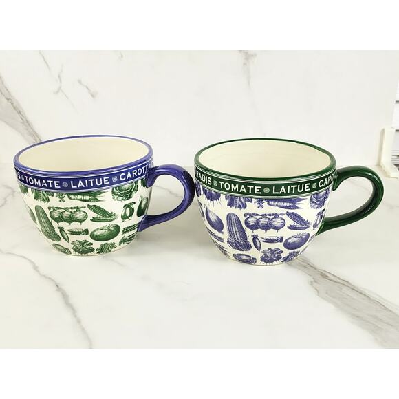 Certified International Soup Bowl Green Purple 4" Vegetables Design Ceramic x2 - Picture 1 of 13